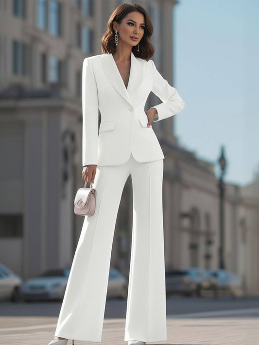 Cocolii tailleur pantalon femme blanc chic blazer col revers et pantalon large ensemble pour mariage soirée