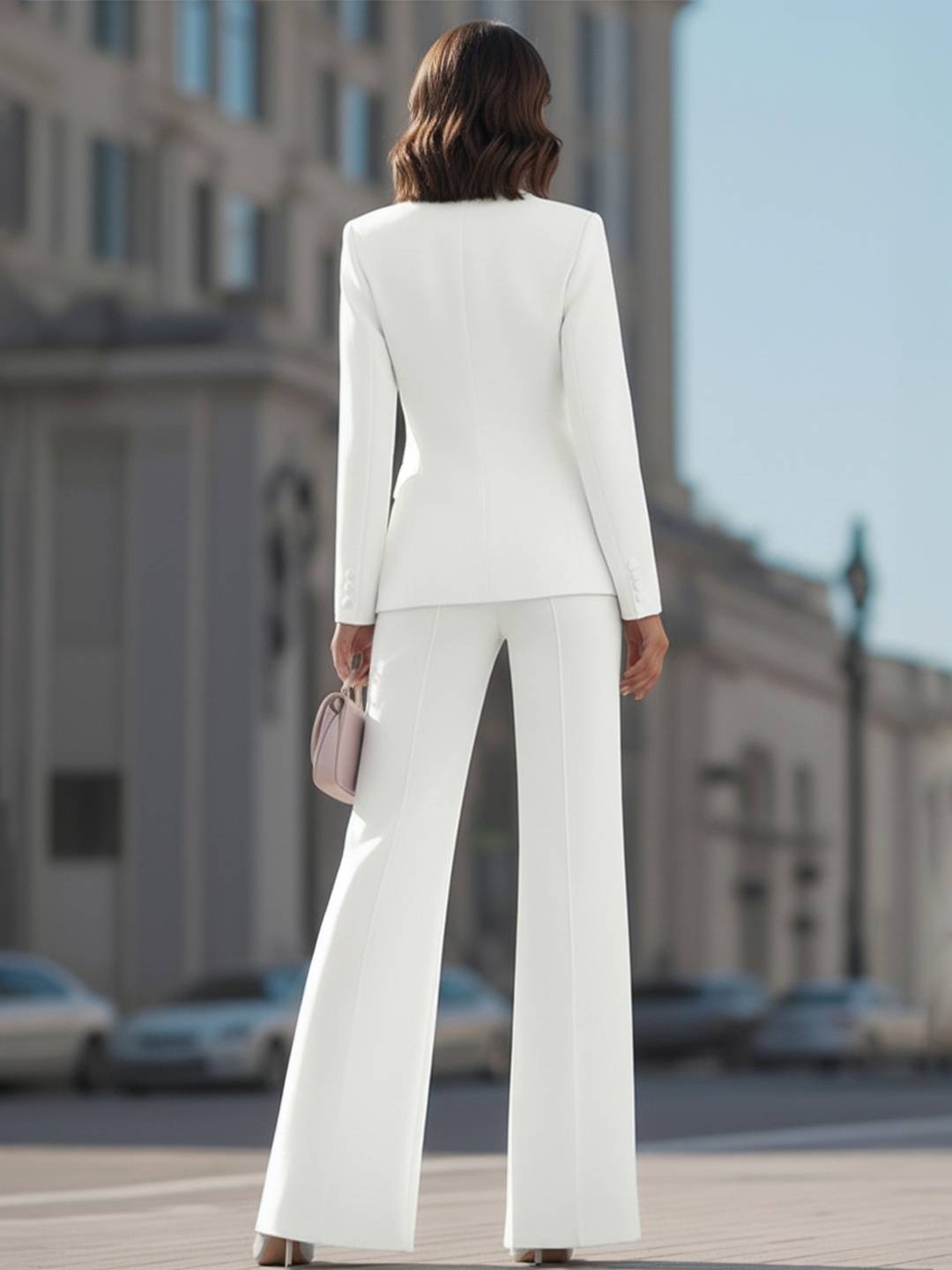 Cocolii tailleur pantalon femme blanc chic blazer col revers et pantalon large ensemble pour mariage soirée