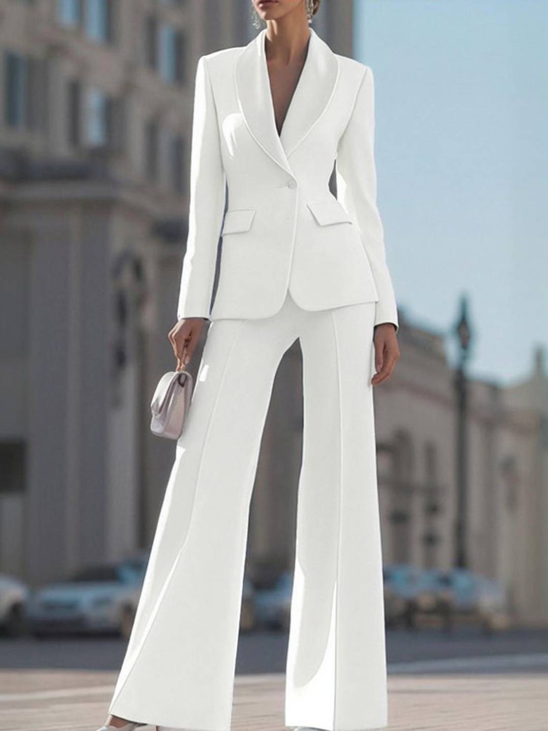 Cocolii tailleur pantalon femme blanc chic blazer col revers et pantalon large ensemble pour mariage soirée