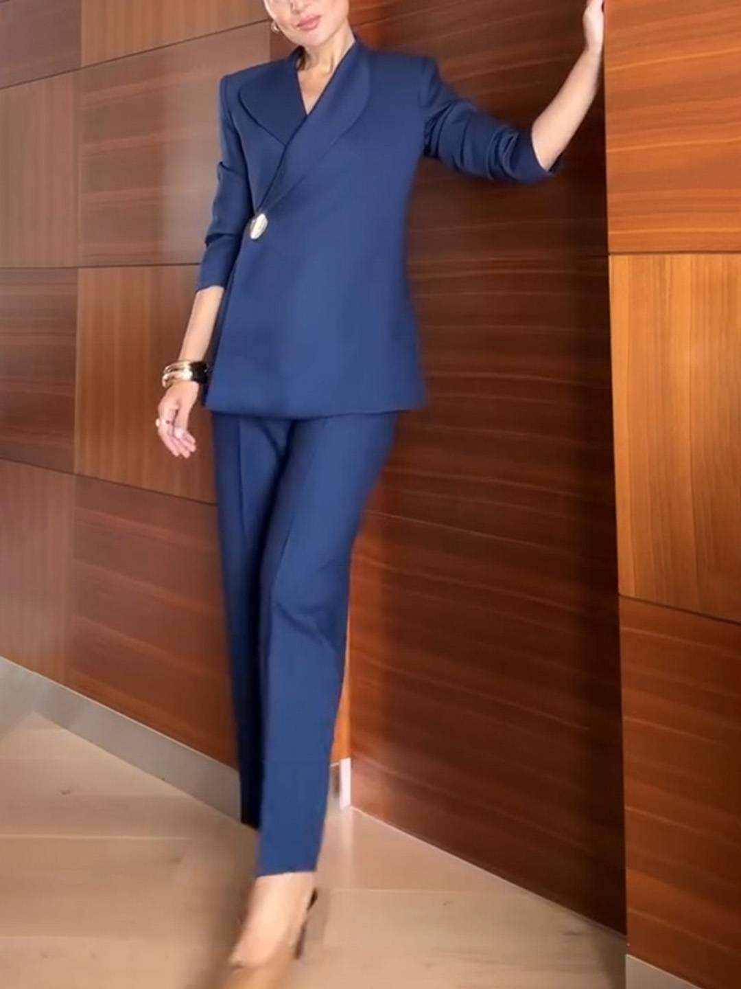 Cocolii ensembles tailleur femme chic blazer élégant à bouton unique et pantalon droit tenue de bureau professionnelle