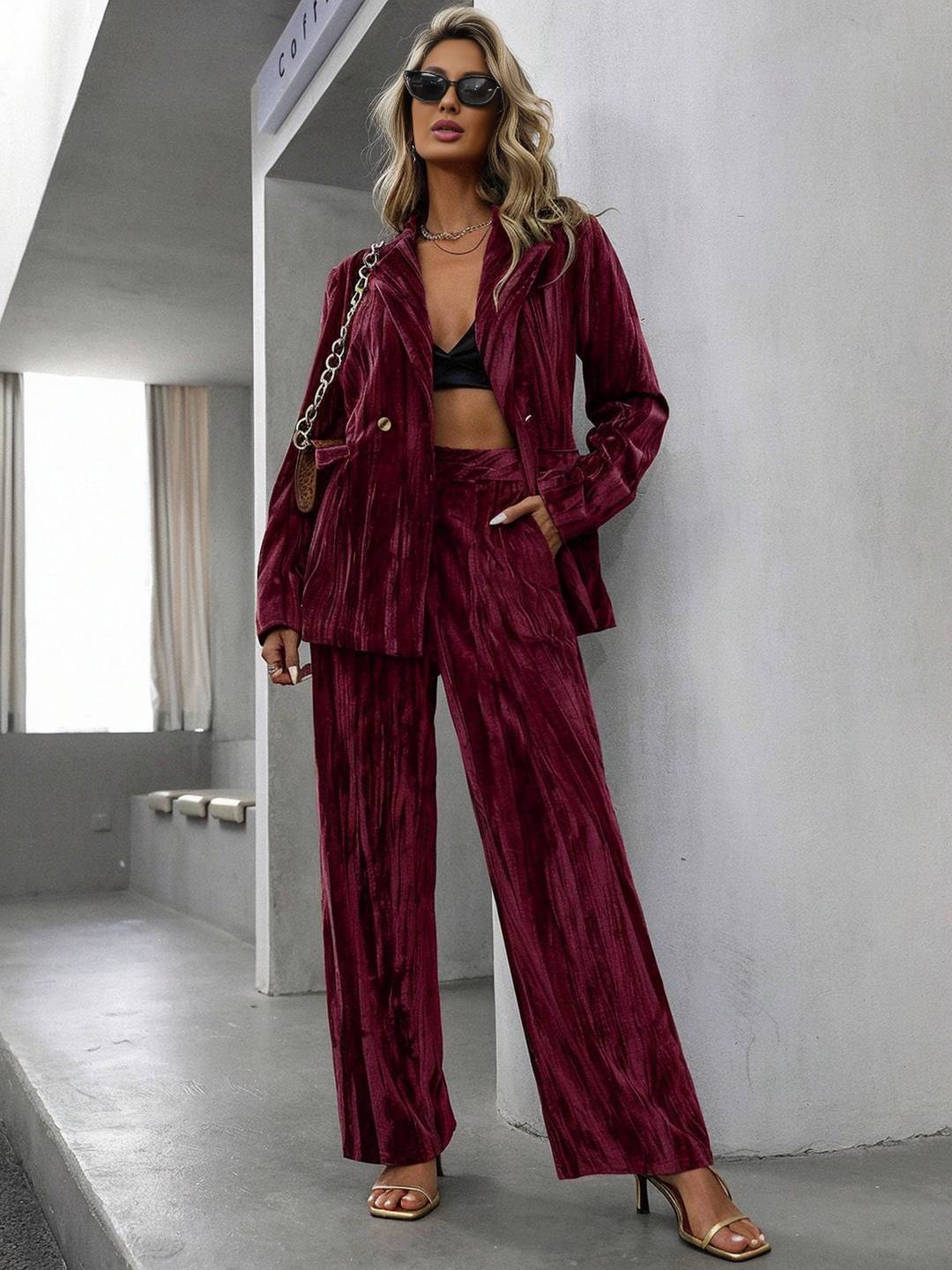 Cocolii ensembles tailleur femme en velours veste chic et pantalon large tenue de soirée élégante décontractée 2 pièces