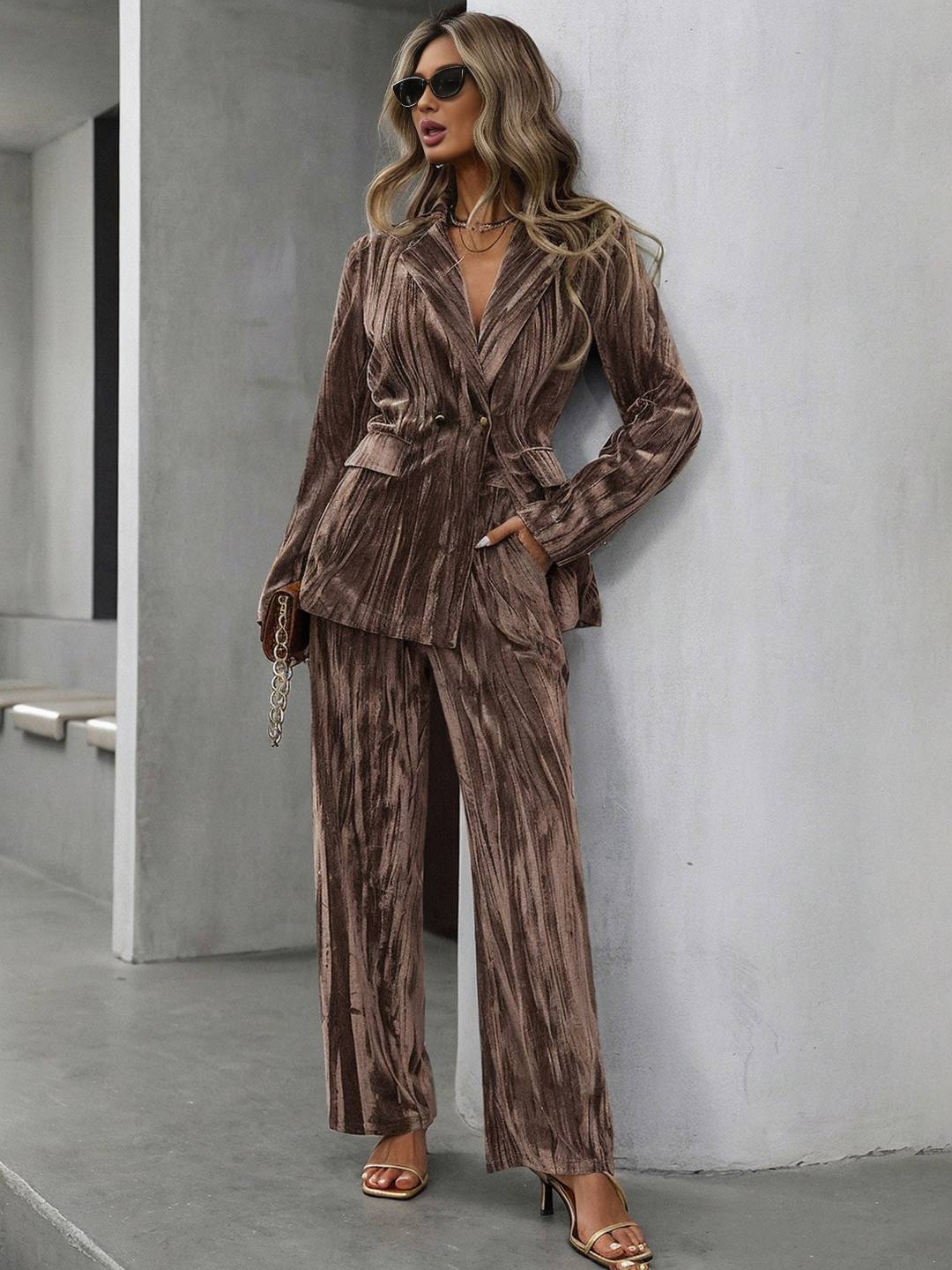 Cocolii ensembles tailleur femme en velours veste chic et pantalon large tenue de soirée élégante décontractée 2 pièces