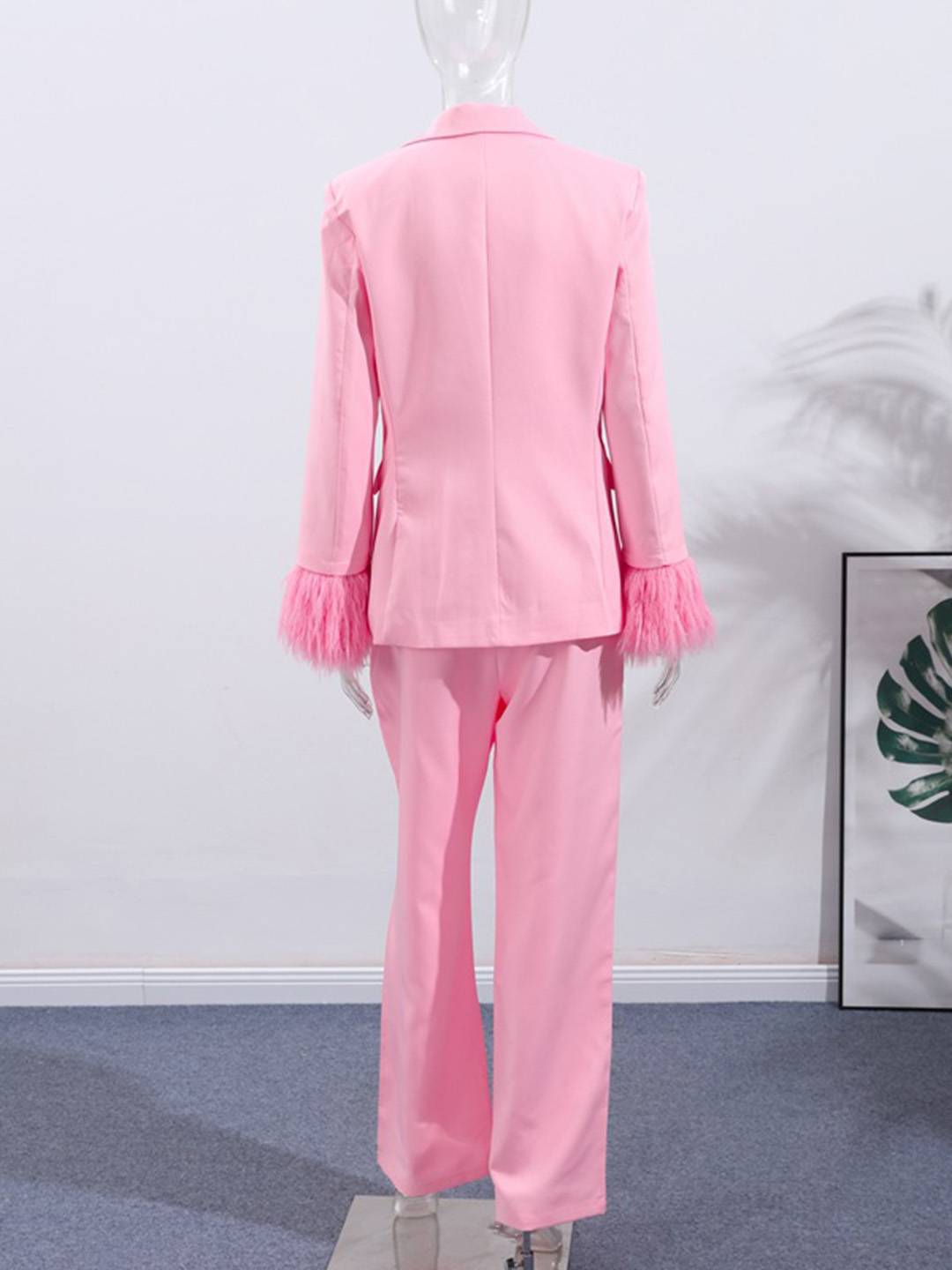 Cocolii ensembles femme blazer poches plume col revers manches longues et pantalon larges jambes évasé de soirée