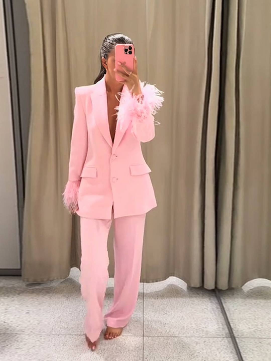 Cocolii ensembles femme blazer poches plume col revers manches longues et pantalon larges jambes évasé de soirée