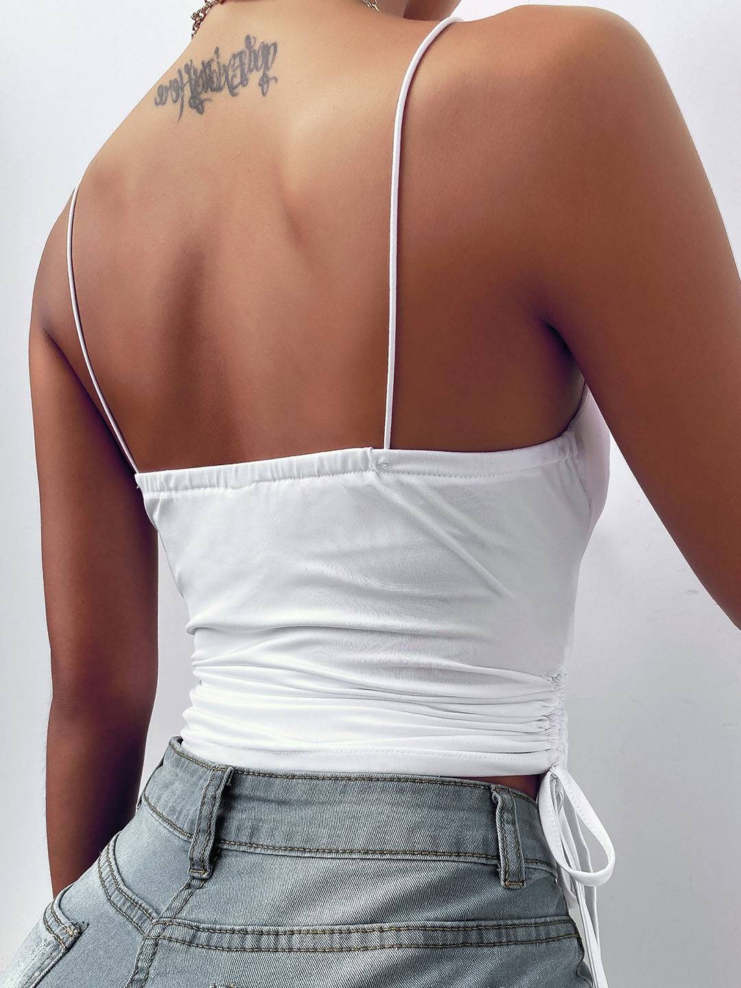 Cocolii débardeur moulante unicolore col bénitier dos nu à fines brides sans manches femme décontracté v-cou huats