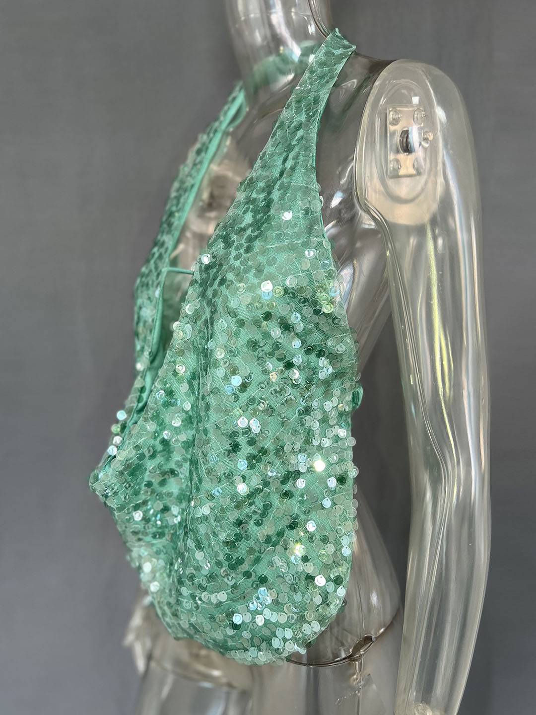 Cocolii débardeur brillante paillette décolleté plongeant dos nu sans manches femme casual décontracté hauts