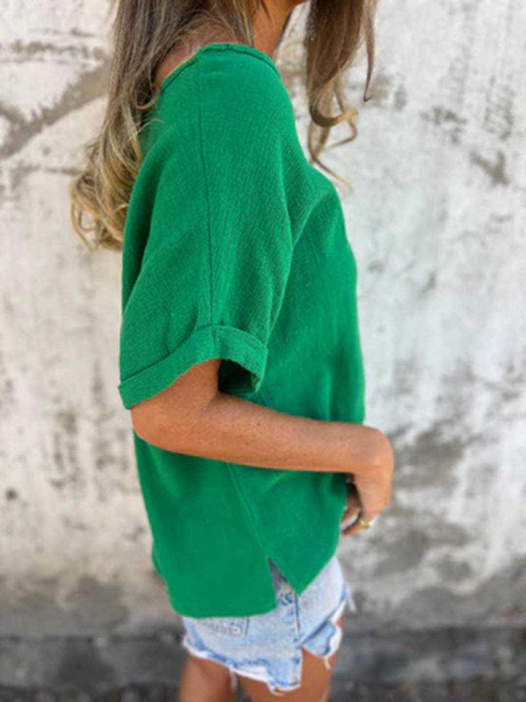 Cocolii t-shirt unicolore coton lin col rond manches courtes femme simple décontracté mode casual hauts