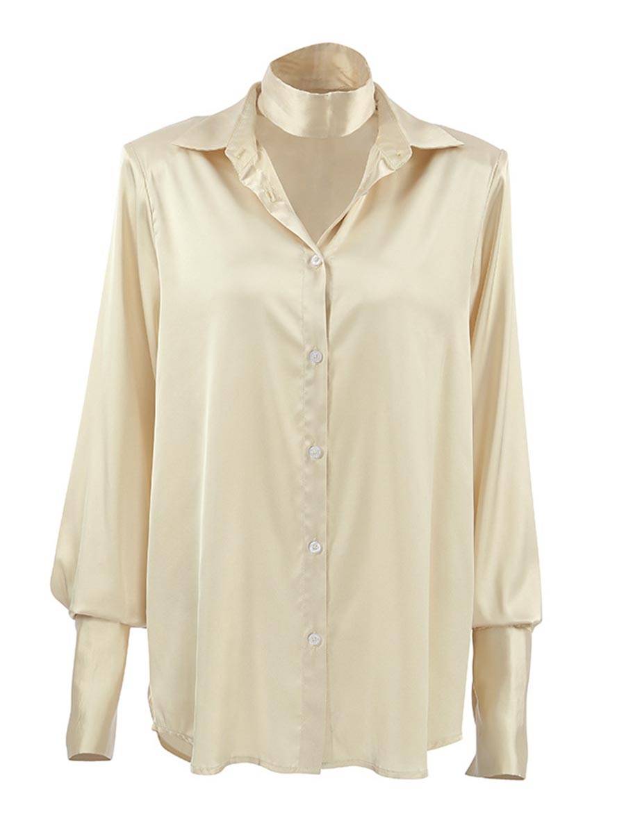 Cocolii chemise en satin boutonnage col chemise manches longues femme élégant décontracté blouse