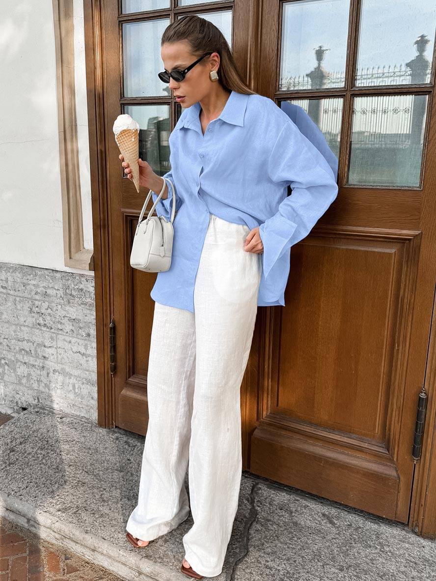 Cocolii chemise unicolore coton boutonnage col chemise manches longues femme élégant décontracté ample blouse