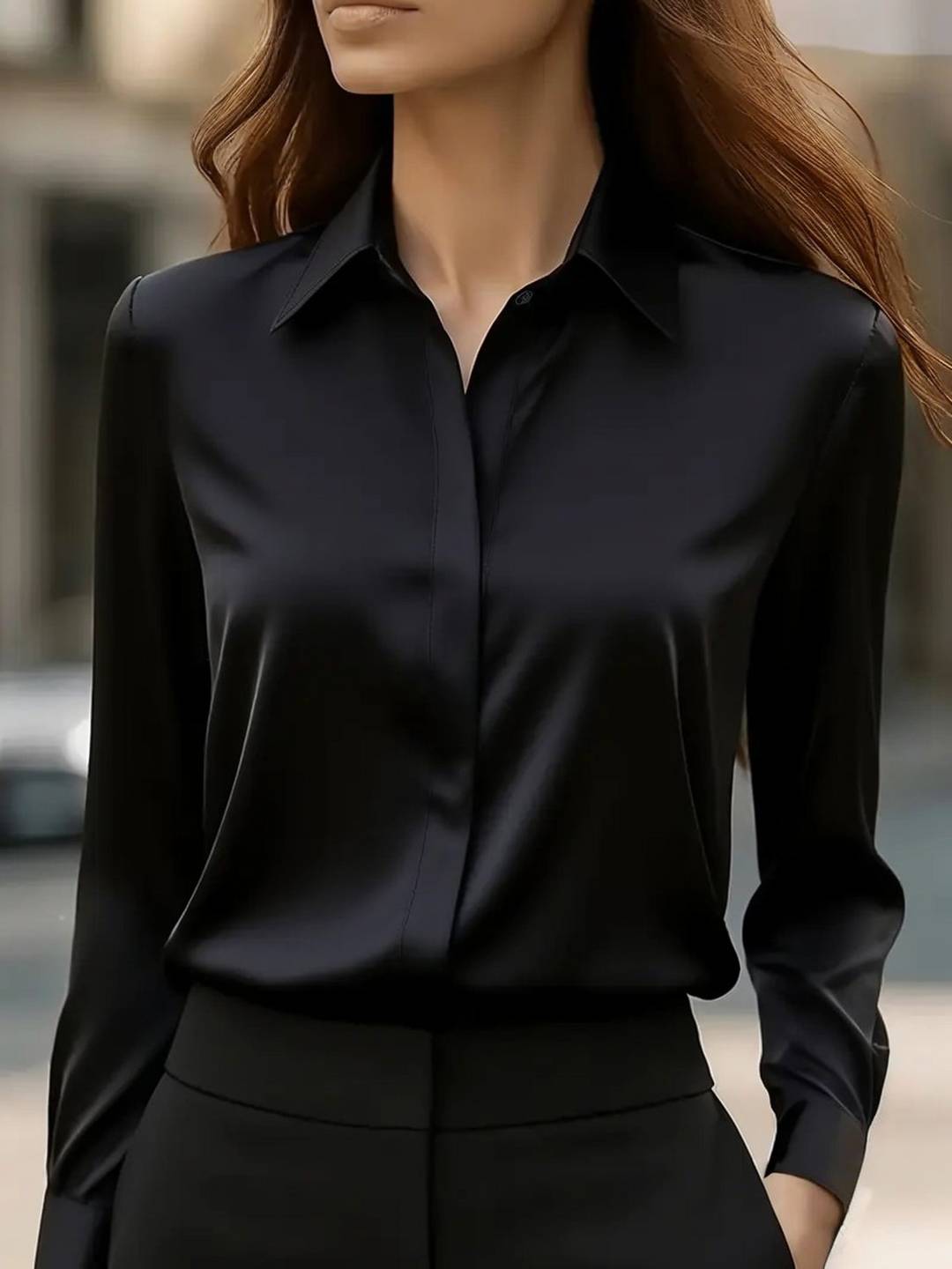 Cocolii chemise en satin boutonnage col chemise manches longues femme élégant style tailleur casual blouse