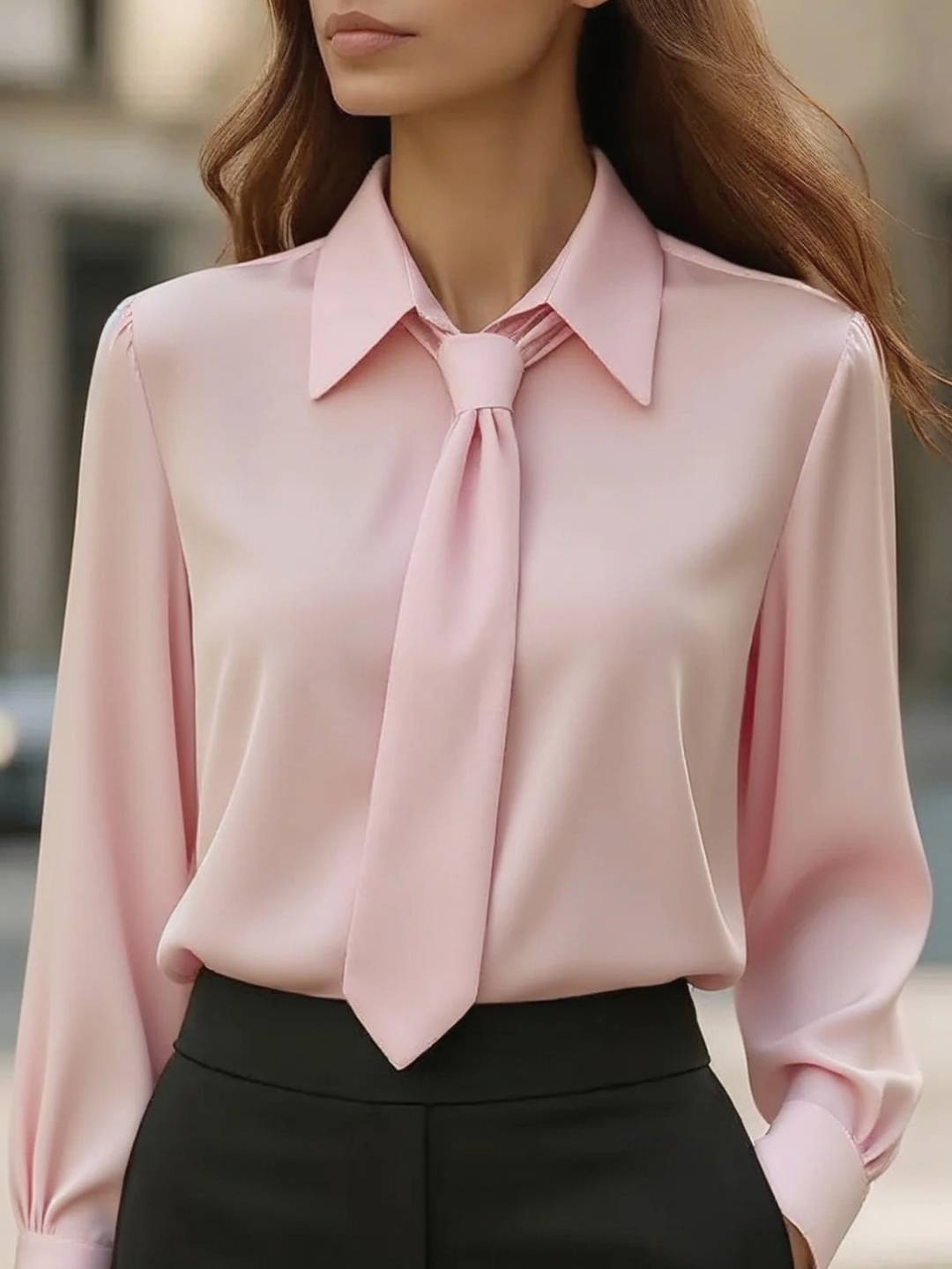 Cocolii chemise unicolore col lavallière manches bishop manches longues femme élégant style tailleur casual blouse