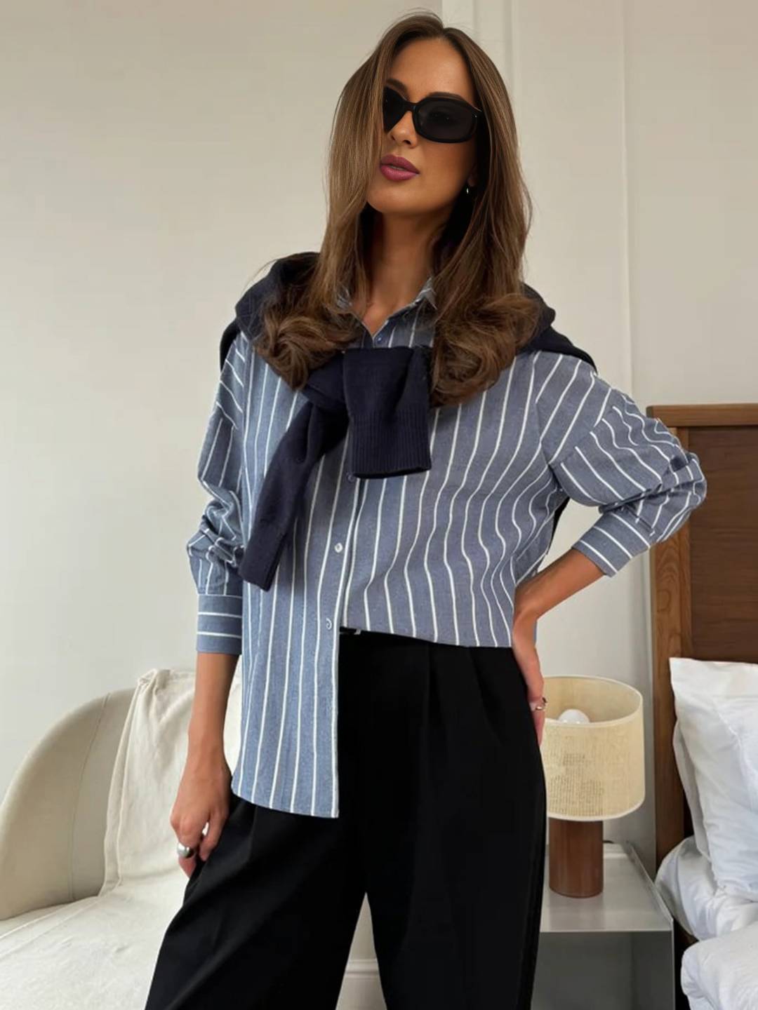 Cocolii chemise ample rayé pour femme boutonnage manches longues femme pour le bureau ou décontractée