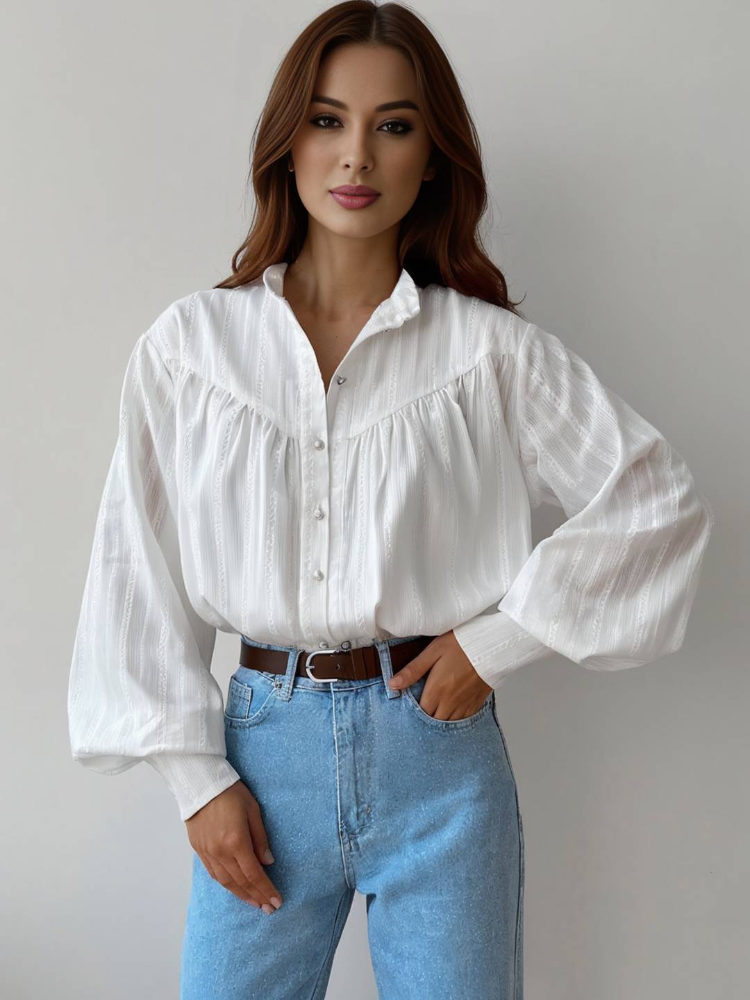 Cocolii chemise coton boutonnage col chemise manches bouffantes manches longues femme élégant vintage décontracté blouse