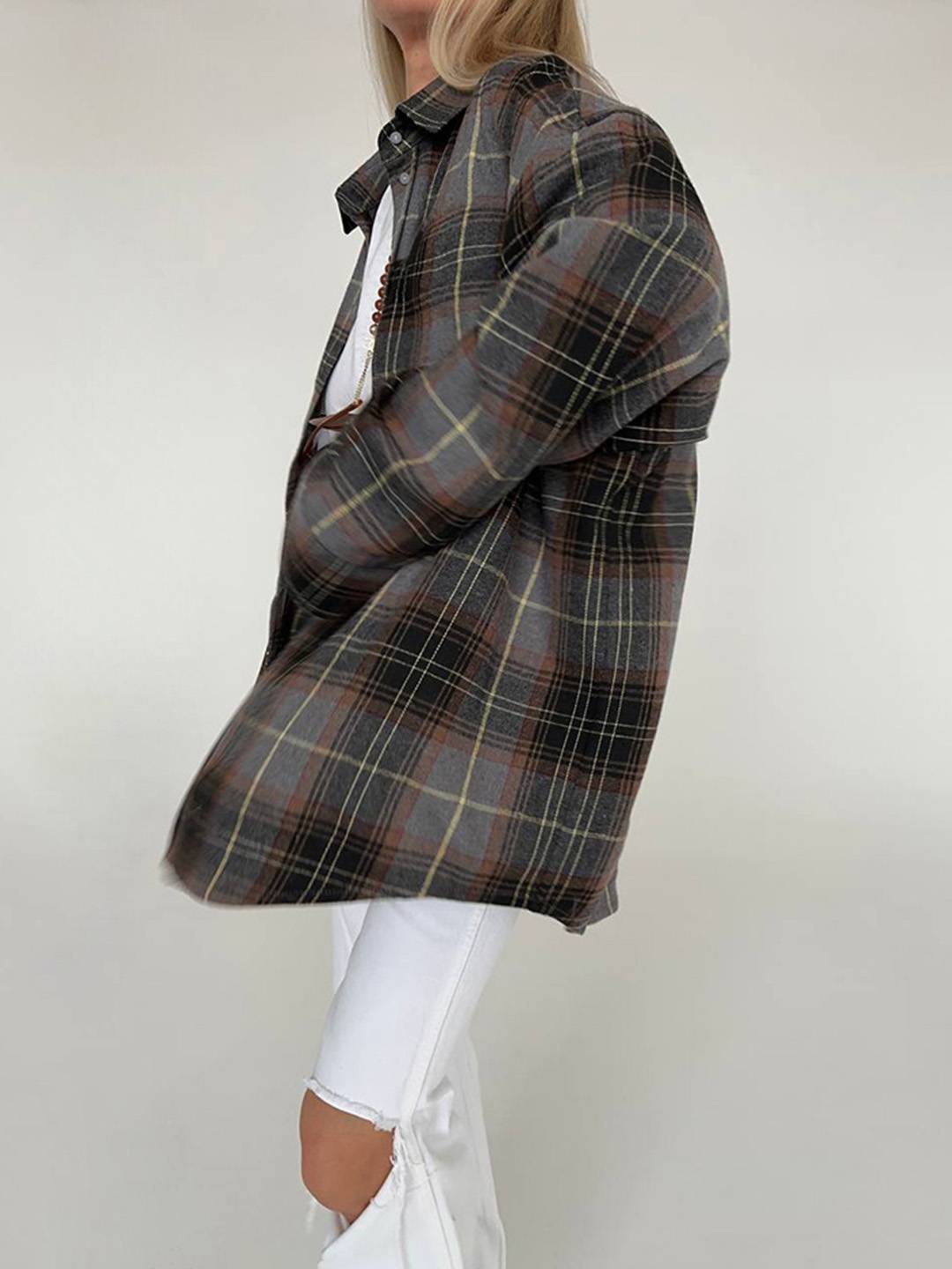 Cocolii blouse carreaux col chemise manches longues vintage décontracté ample asual surchemise femme style bûcheron