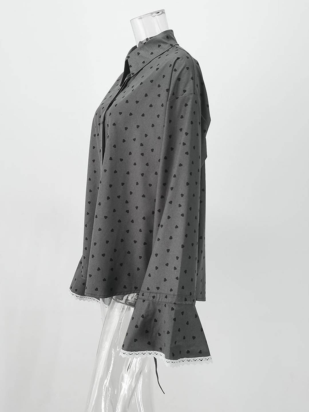 Cocolii chemisier à pois dentelle col chemise manches évasées manches longues femme vintage décontracté doux blouse