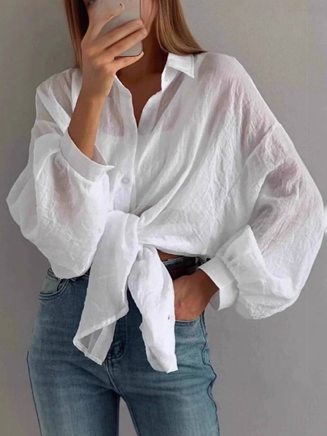 Cocolii chemise femme col chemise manches longues femme élégant décontracté oversized manches bouffantes blouse