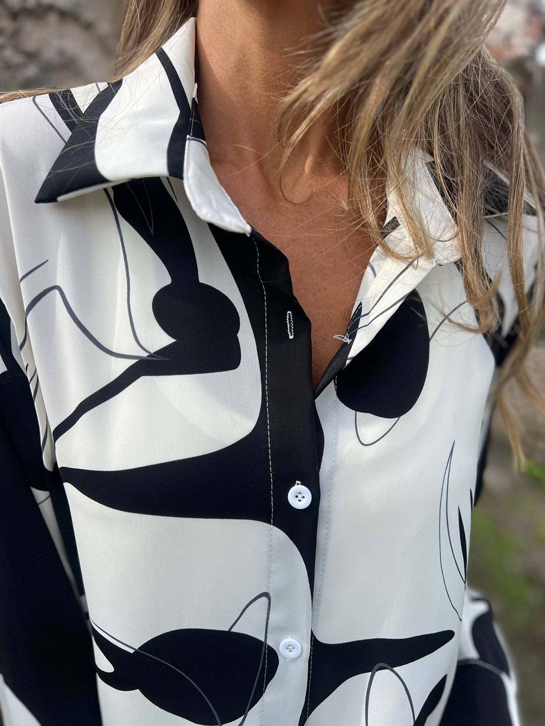 Cocolii chemisier mousseline femme Imprimé abstrait boutonnage manches longues décontracté blouse pour bureau