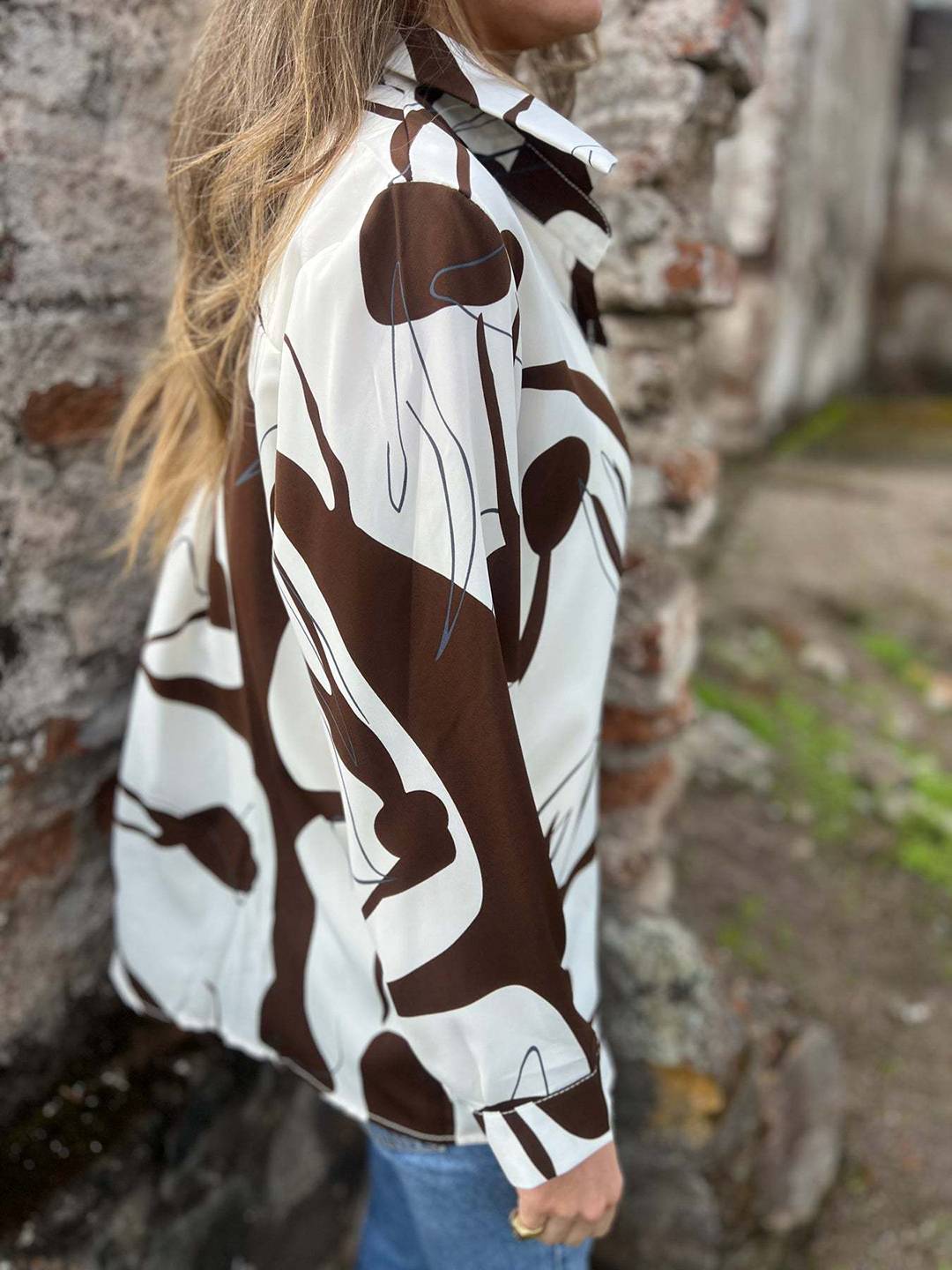 Cocolii chemisier mousseline femme Imprimé abstrait boutonnage manches longues décontracté blouse pour bureau