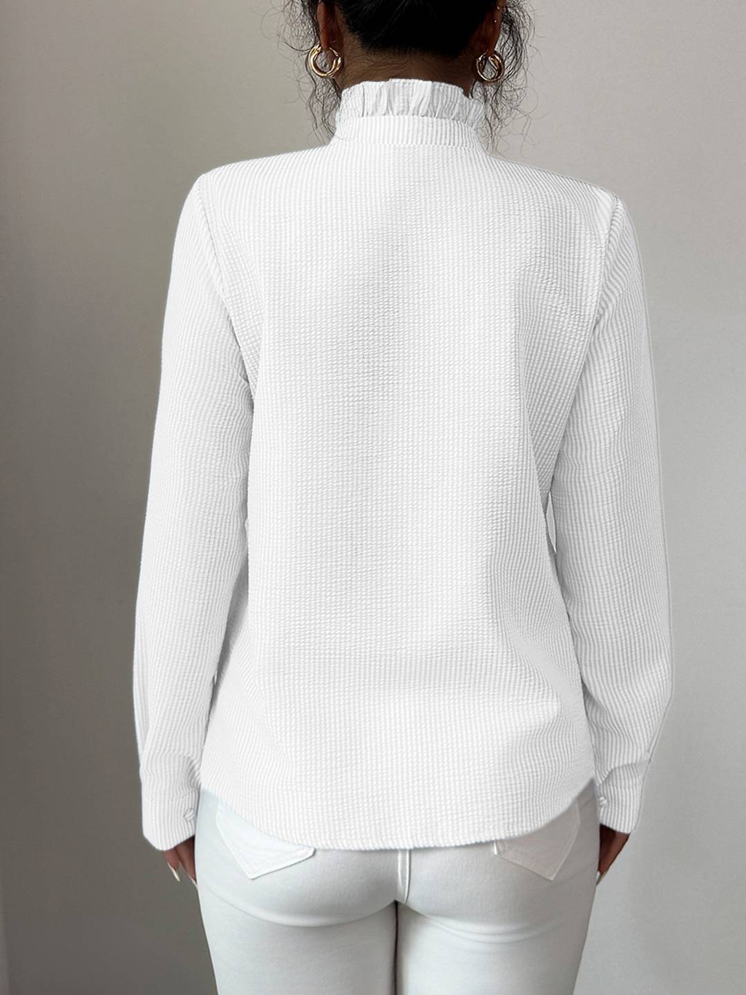 Cocolii chemisier femme à rayé et volants boutonnage col montant manches longues doux décontracté blouse pour bureau