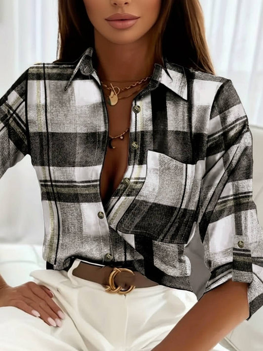 Cocolii chemisier femme à carreaux col chemise manches longues femme décontracté casual blouse hauts