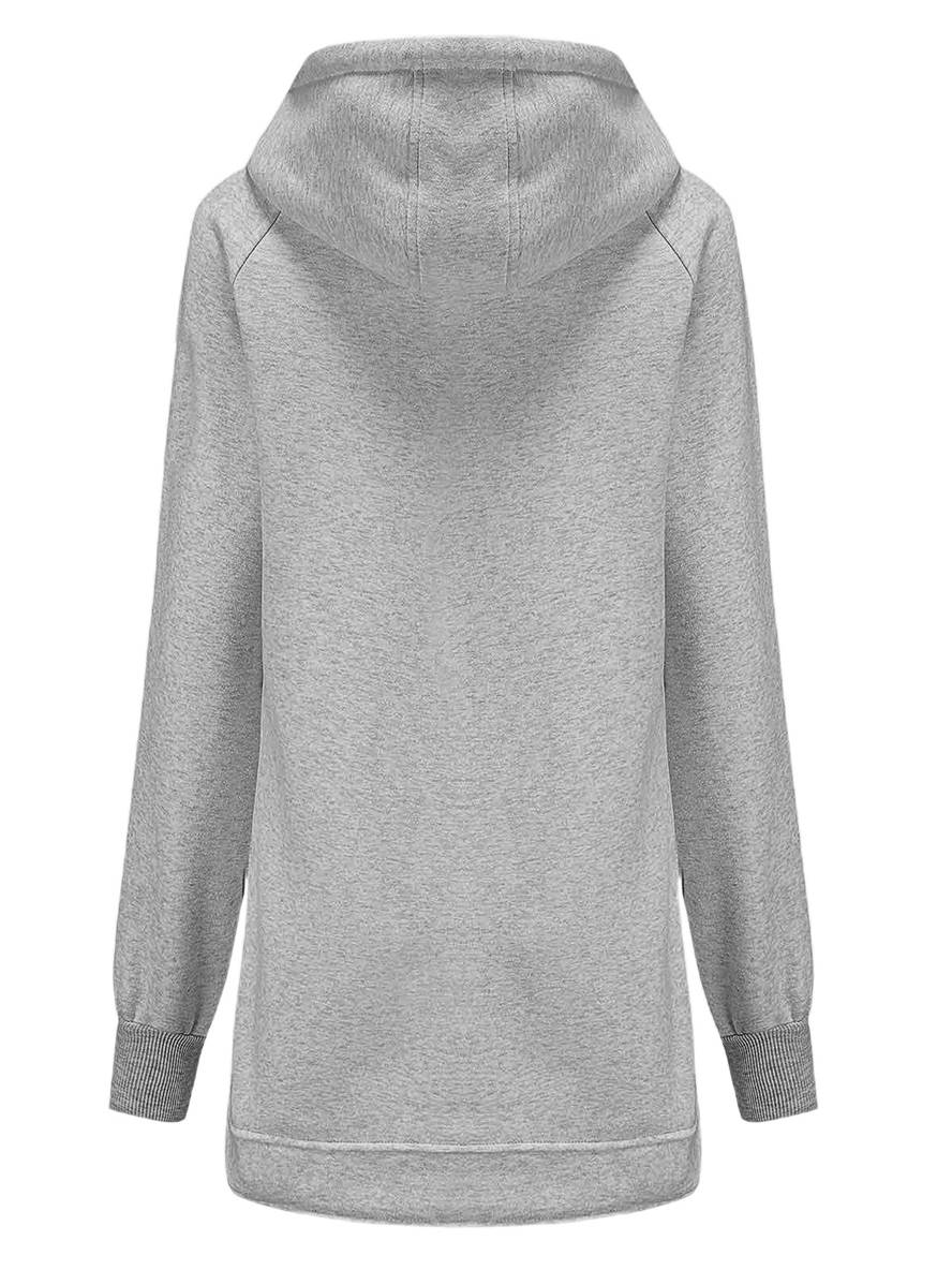 Cocolii mi-longue sweatshirt à capuche fermeture éclair poches manches bishop femme décontracté mode casual blouson