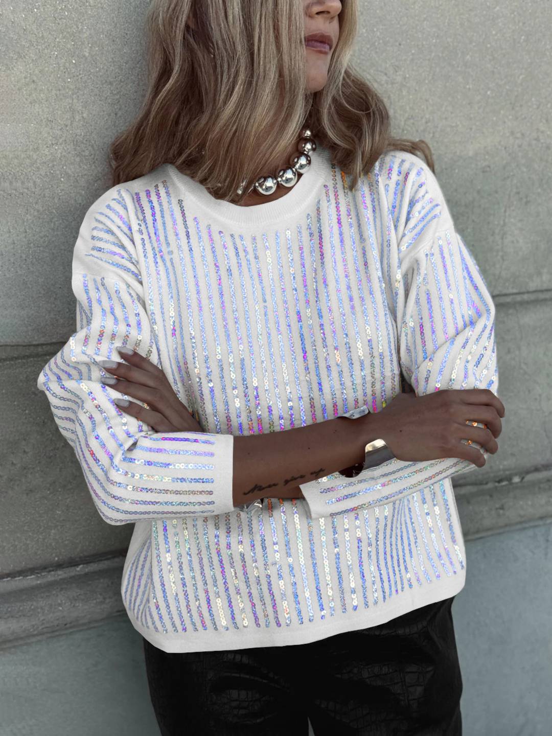 Cocolii sweatshirt de fête femme brillante paillette col rond manches longues vintage décontracté casual haut pour soirée noël