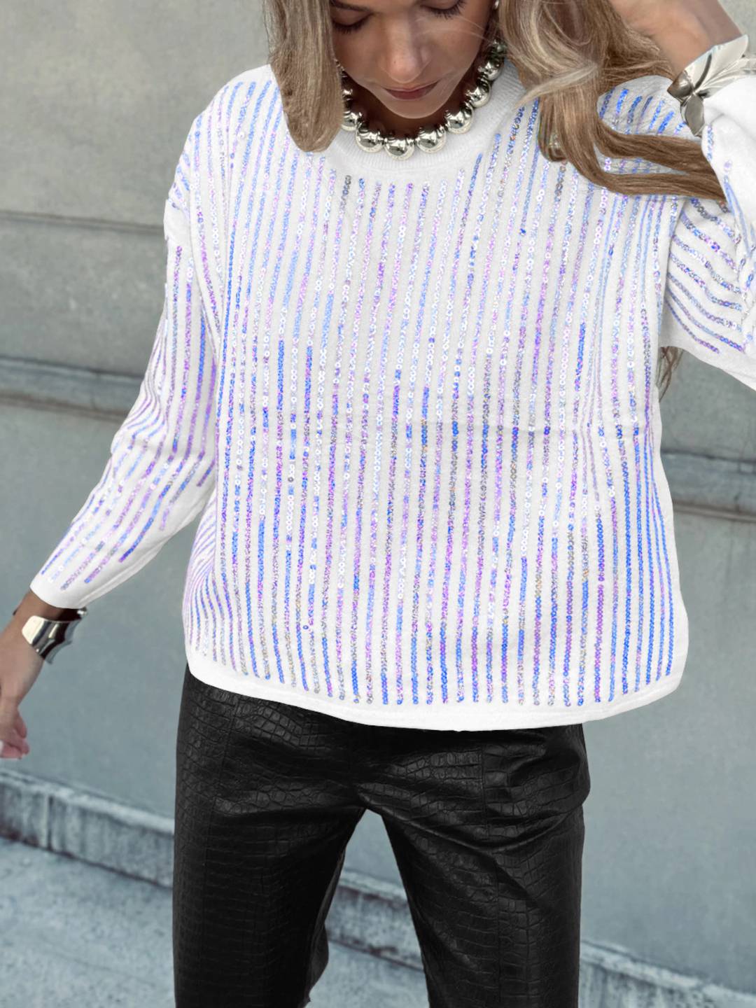 Cocolii sweatshirt de fête femme brillante paillette col rond manches longues vintage décontracté casual haut pour soirée noël