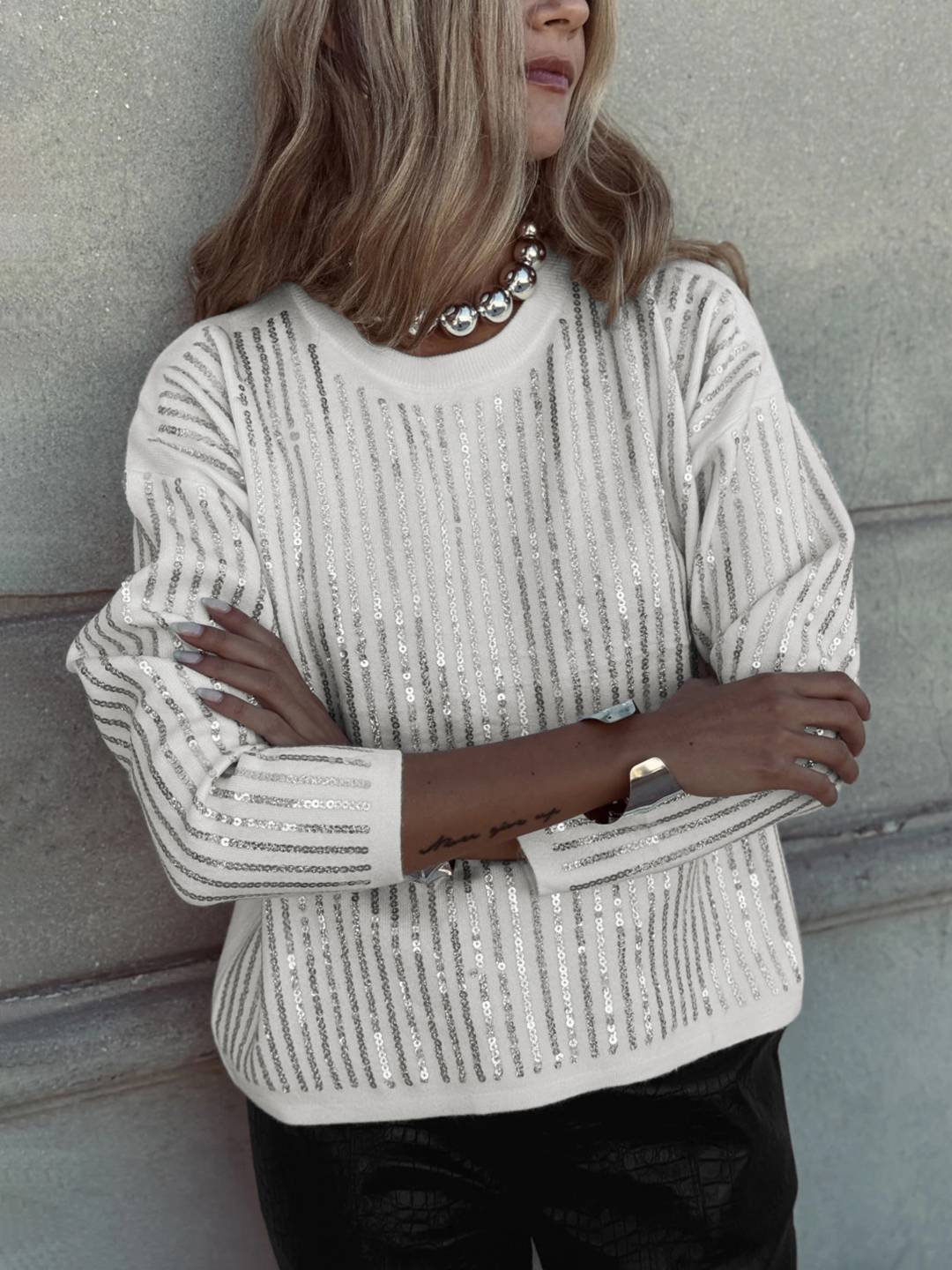 Cocolii sweatshirt de fête femme brillante paillette col rond manches longues vintage décontracté casual haut pour soirée noël