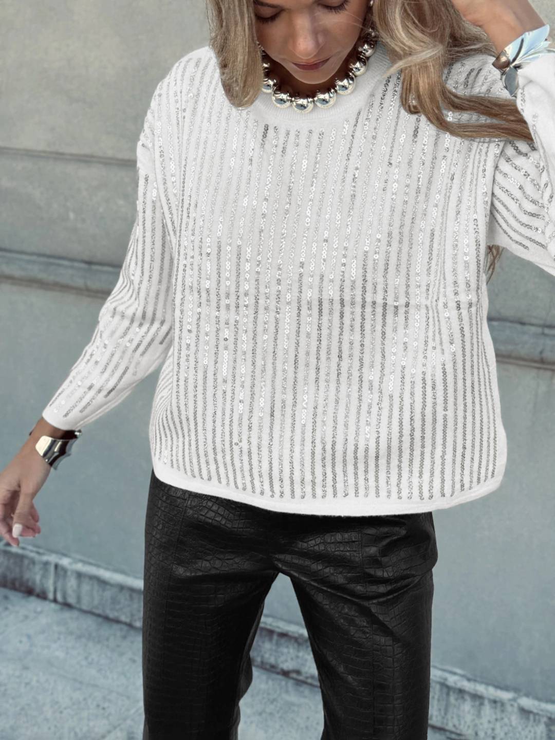 Cocolii sweatshirt de fête femme brillante paillette col rond manches longues vintage décontracté casual haut pour soirée noël