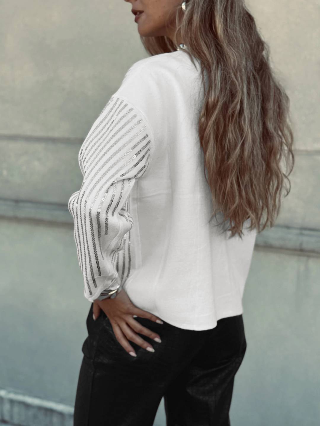 Cocolii sweatshirt de fête femme brillante paillette col rond manches longues vintage décontracté casual haut pour soirée noël