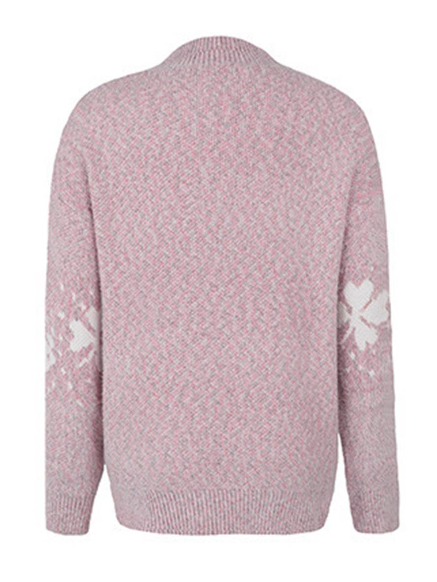 Cocolii noël pull imprimé neige motif col montant manches longues femme élégant décontracté casual