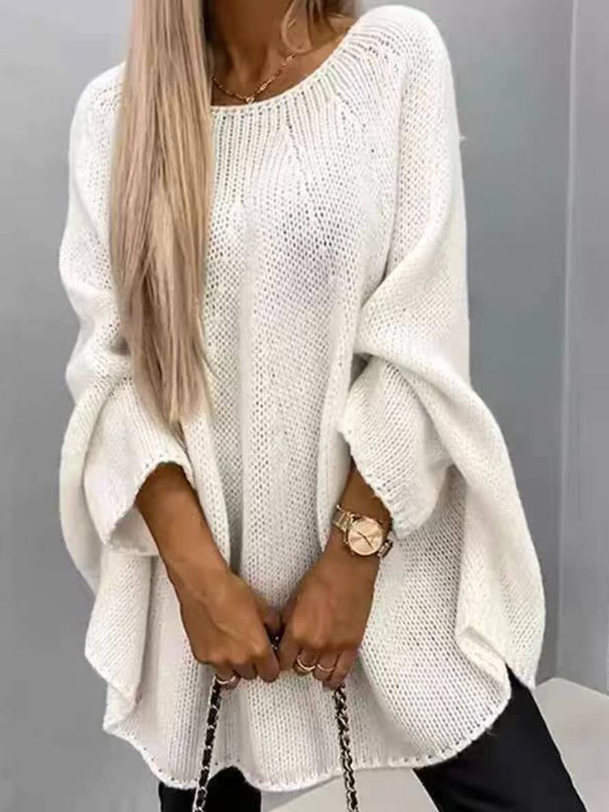 Cocolii pull unicolore col rond manches chauve souris femme décontracté ample casual hauts