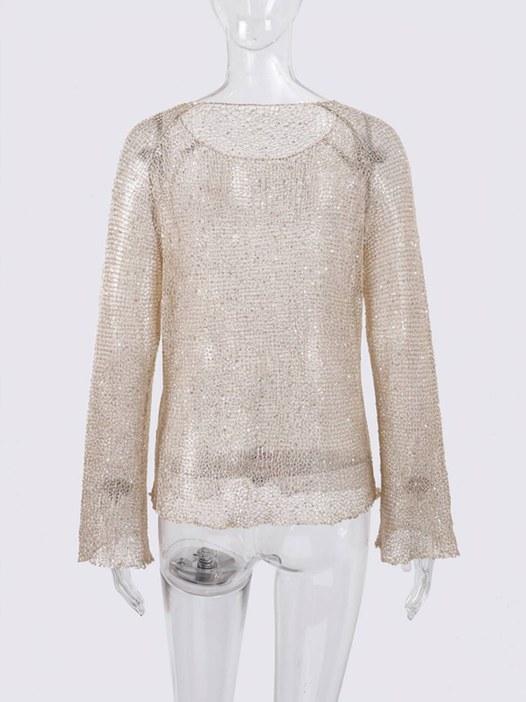 Cocolii pull en tricot femme brillante paillette col rond manches longues élégant décontracté oversized hauts