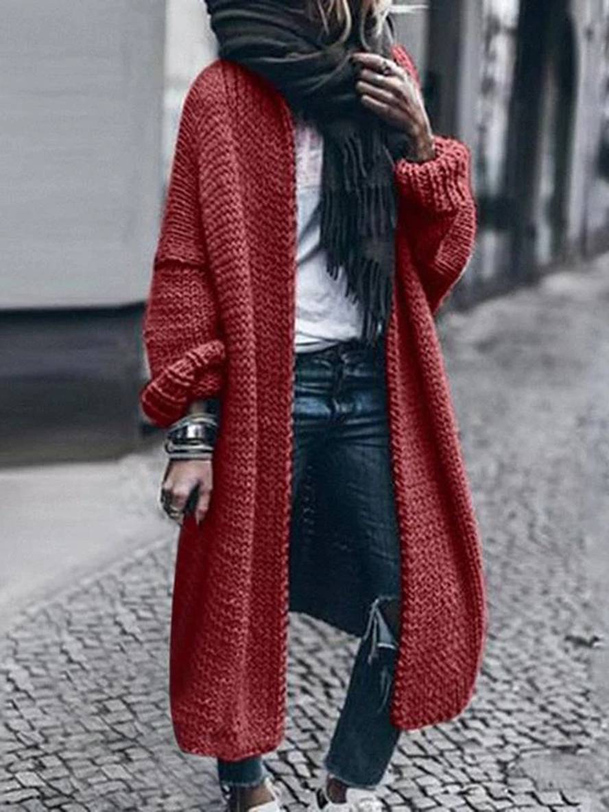 Cocolii longue cardigan en grosse maille unicolore manches longues femme oversized gris