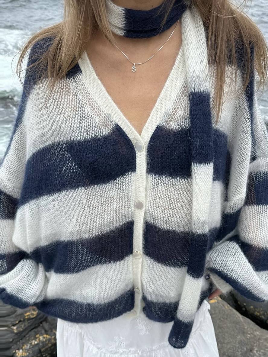 Cocolii pull cardigans rayé boutonnage poches v-cou manches longues femme élégant décontracté ample