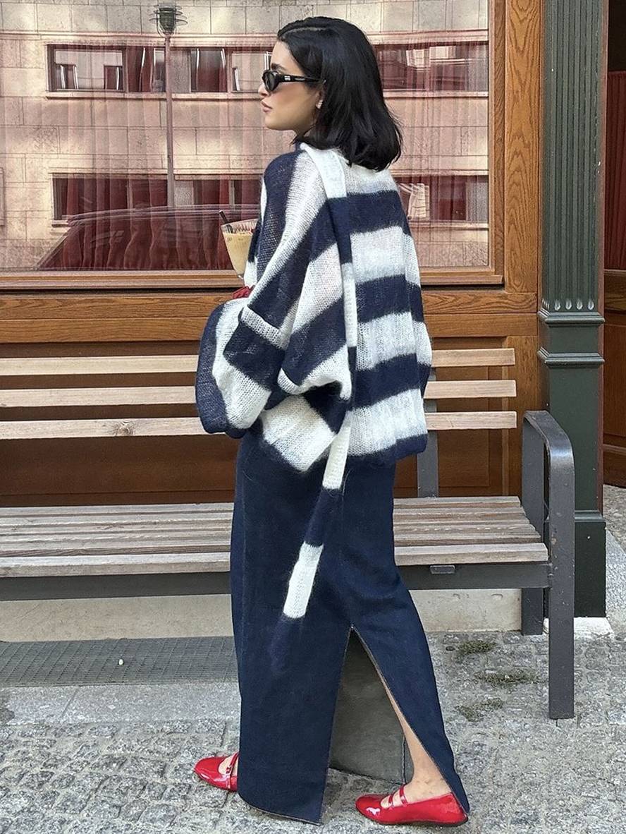 Cocolii pull cardigans rayé boutonnage poches v-cou manches longues femme élégant décontracté ample