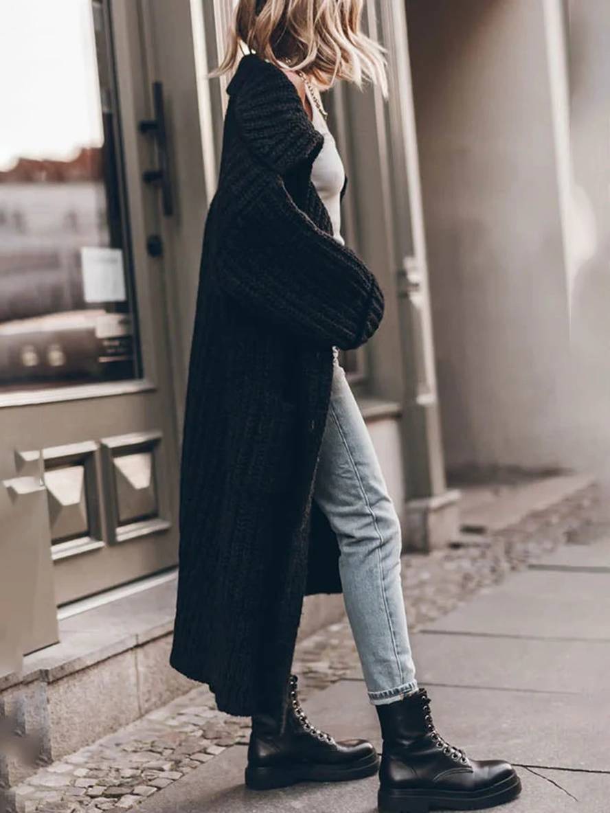 Cocolii pull cardigans unicolore boutonnage poches col revers manches longues femme décontracté lâche oversized blouson