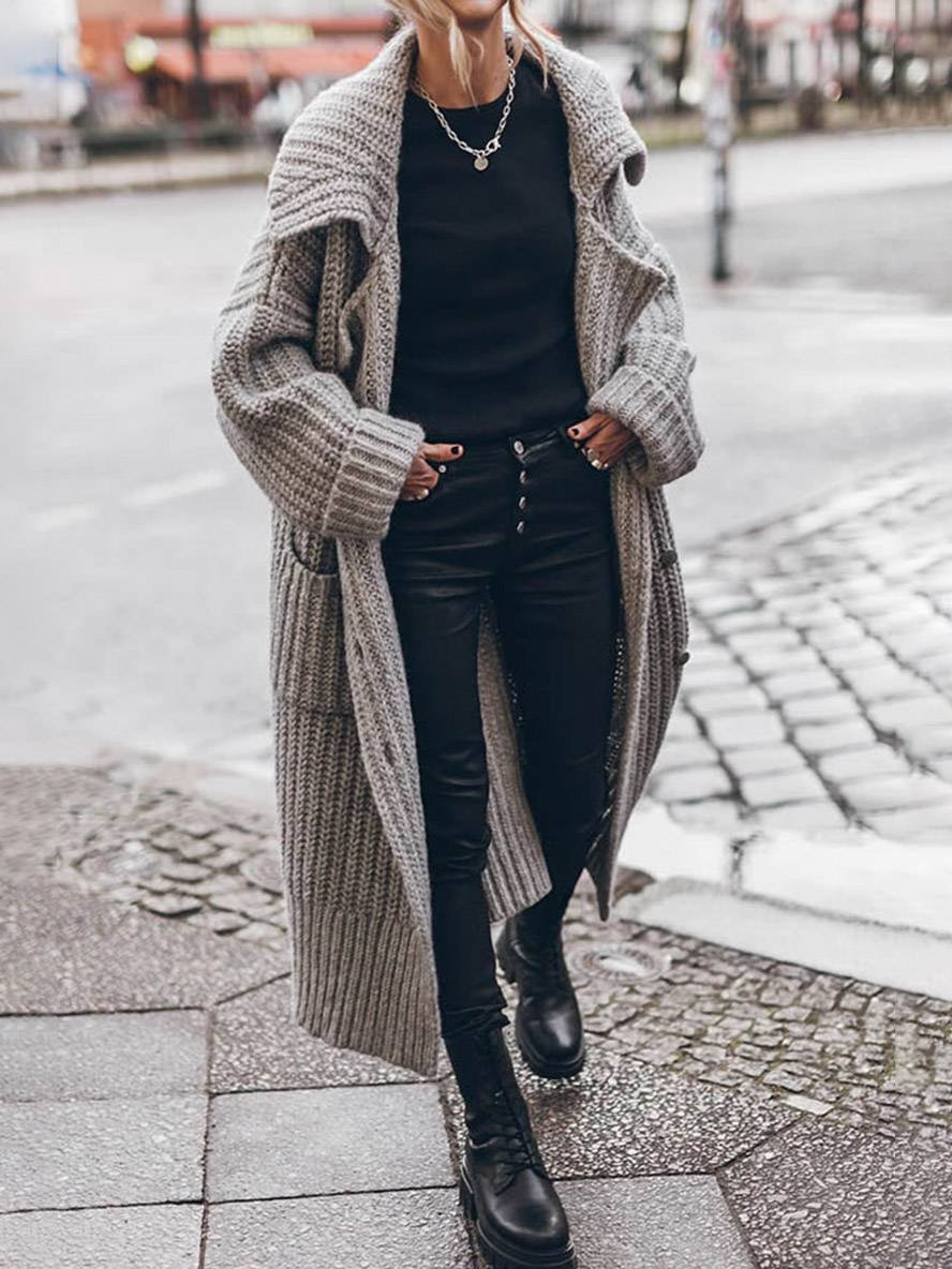 Cocolii pull cardigans unicolore boutonnage poches col revers manches longues femme décontracté lâche oversized blouson