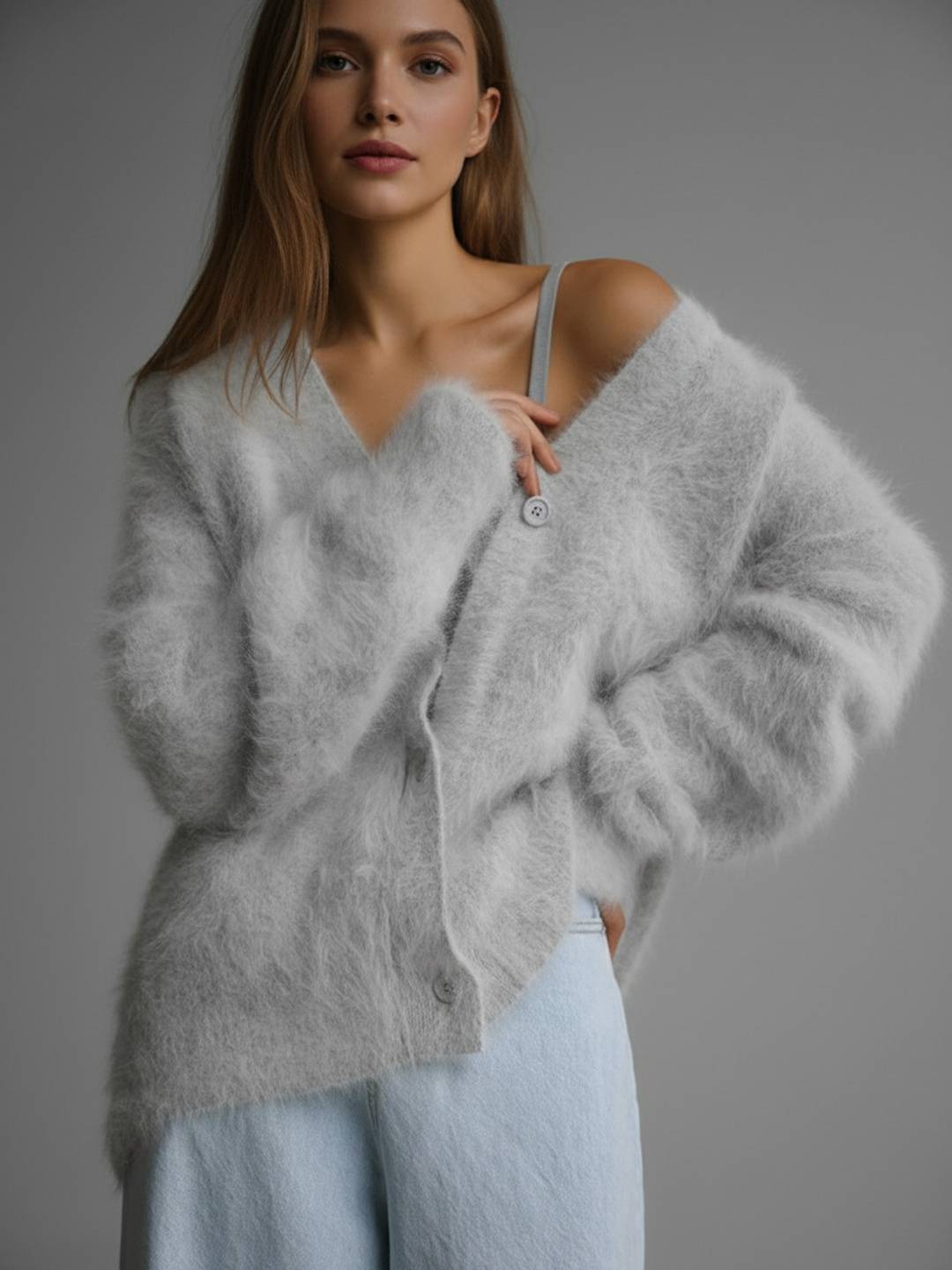 Cocolii Cardigans femme moelleux oversized boutonnage v-cou manches longues doux élégant décontracté vintage pull chaud