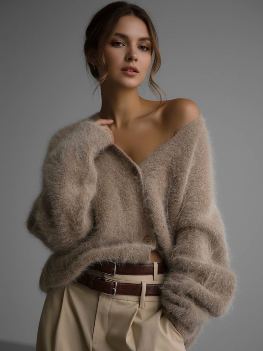 Cocolii Cardigans femme moelleux oversized boutonnage v-cou manches longues doux élégant décontracté vintage pull chaud