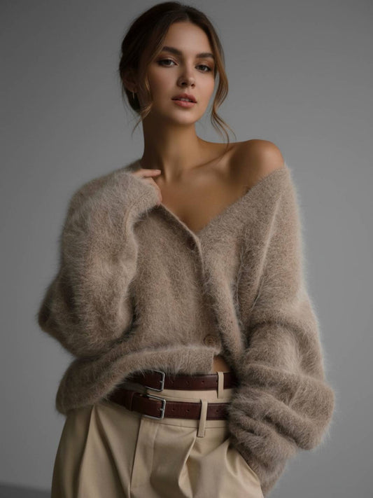 Cocolii Cardigans femme moelleux oversized boutonnage v-cou manches longues doux élégant décontracté vintage pull chaud