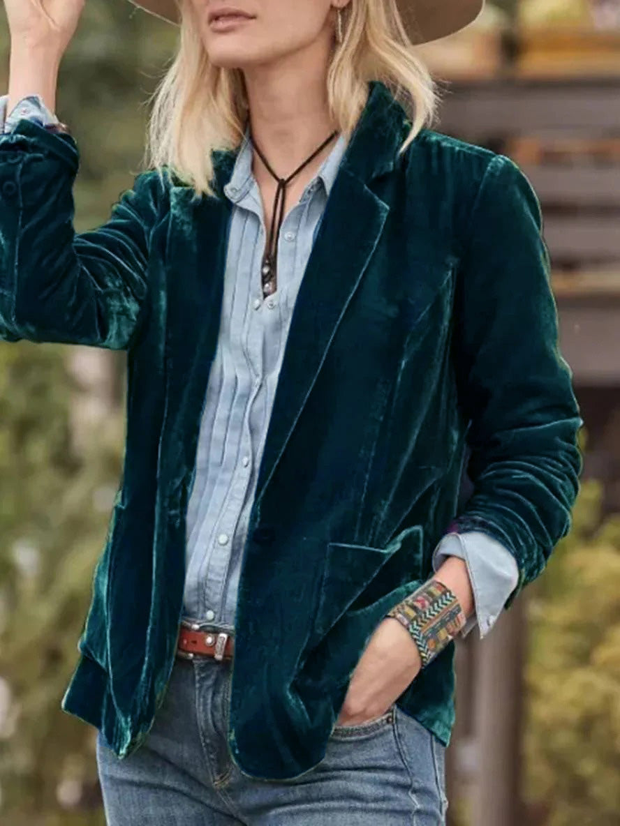 Cocolii blazer velours vintage boutonnage poches col revers femme casual décontracté veste