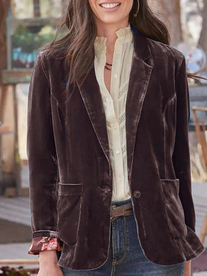 Cocolii blazer velours vintage boutonnage poches col revers femme casual décontracté veste