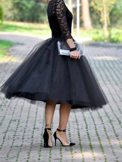 Cocolii mi-longue jupe bouffante tutu tulle unicolore polyester femme élégant noir