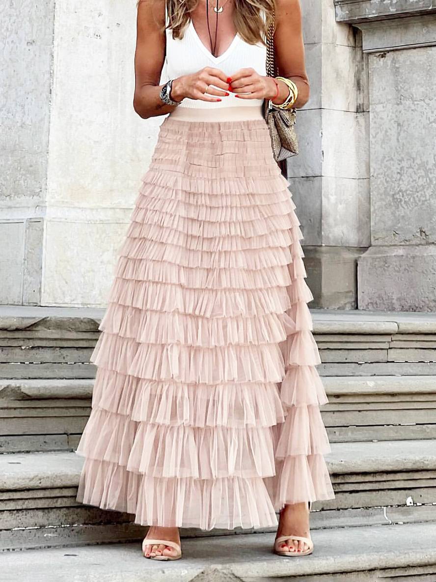 Cocolii longue jupe bouffante tutu tulle trapèze unicolore femme élégant doux