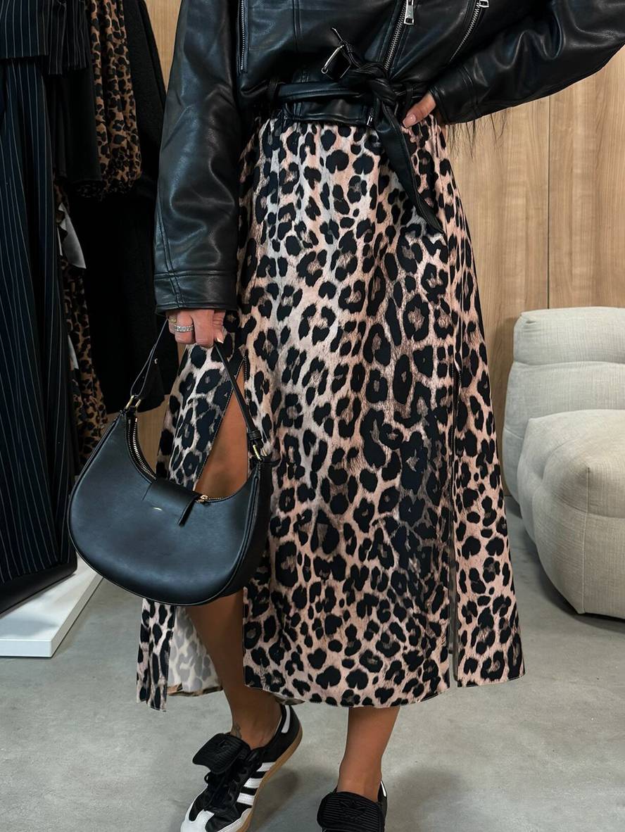 Cocolii longue jupe rayé léopard fendu le côté femme élégant décontracté mode