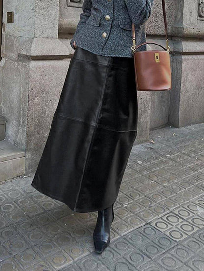 Cocolii jupe en simili cuir femme élégant vintage décontracté mode