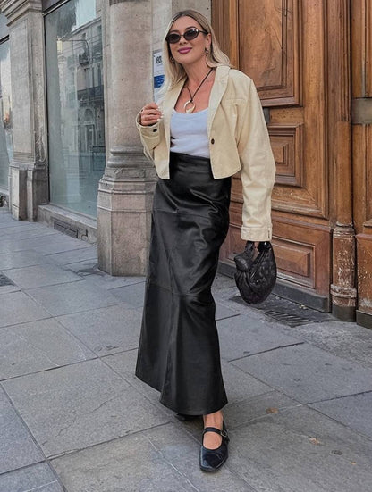 Cocolii jupe en simili cuir femme élégant vintage décontracté mode