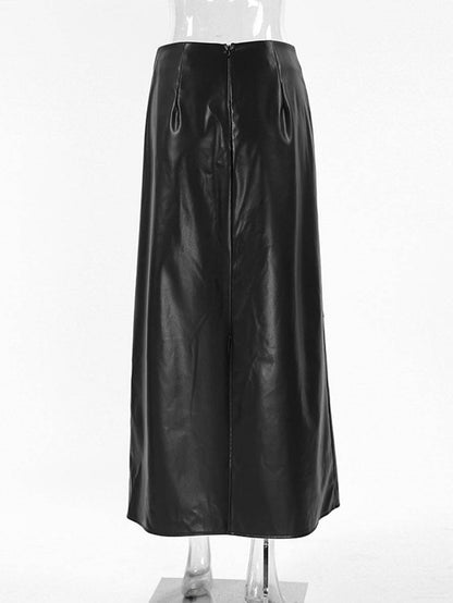 Cocolii jupe en simili cuir femme élégant vintage décontracté mode