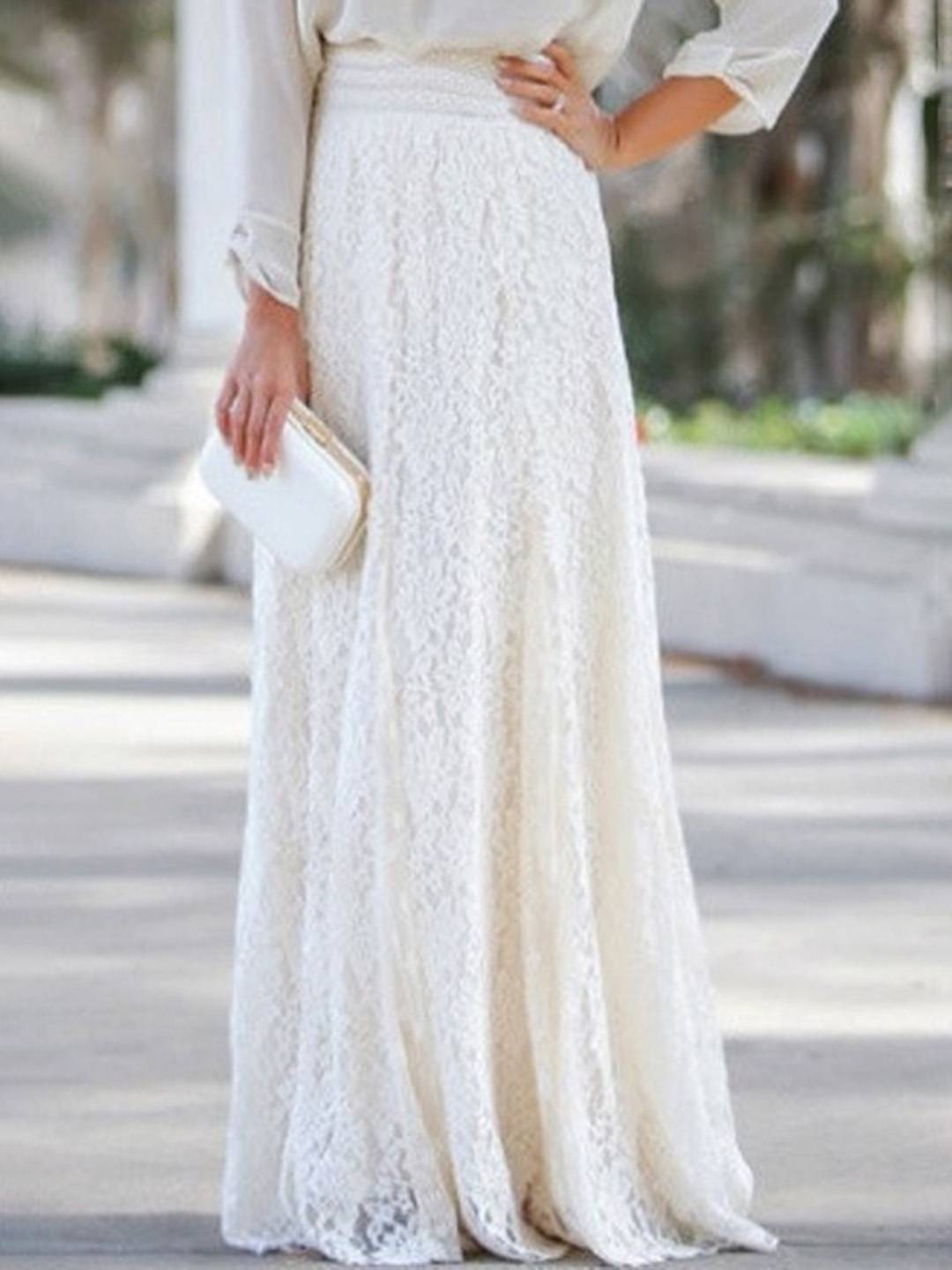 Cocolii longue jupe femme en dentelle florale style bohème chic taille haute de soirée élégante pour cérémonie mariage